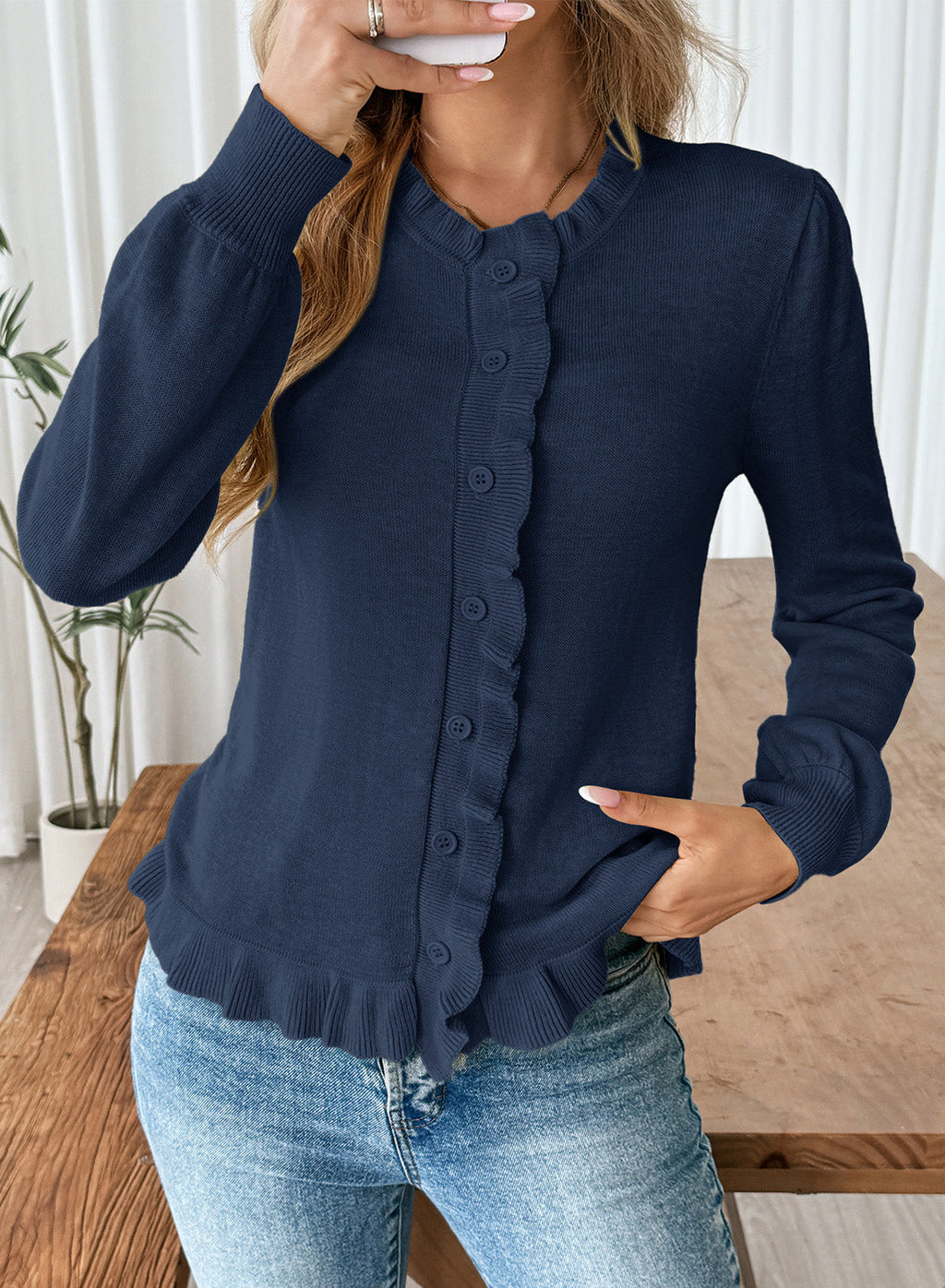 Solid color cardigan sweater