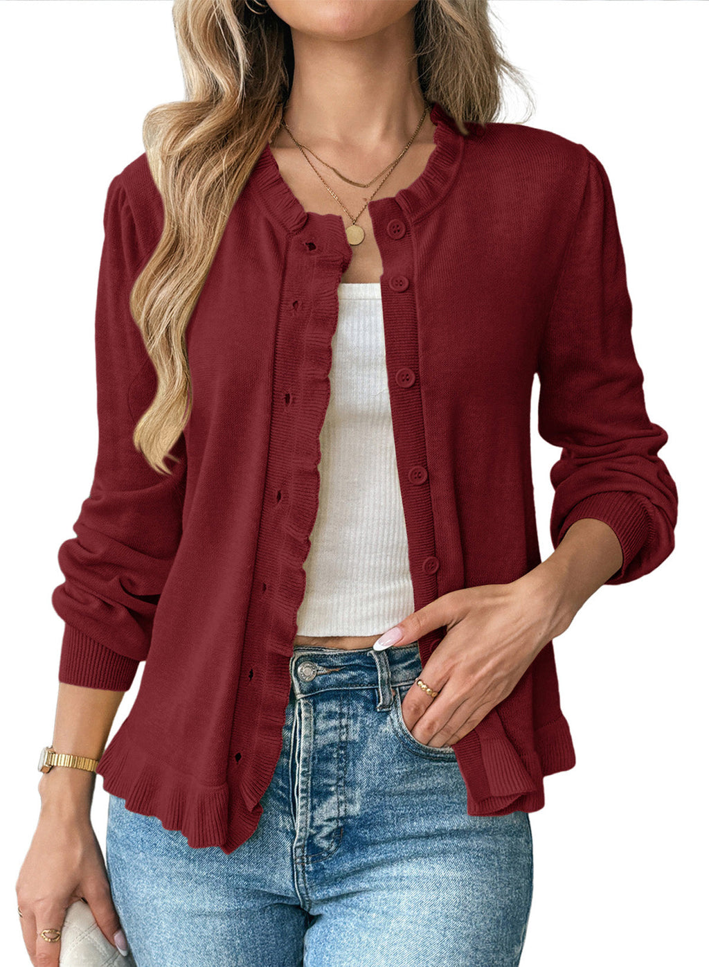 Solid color cardigan sweater