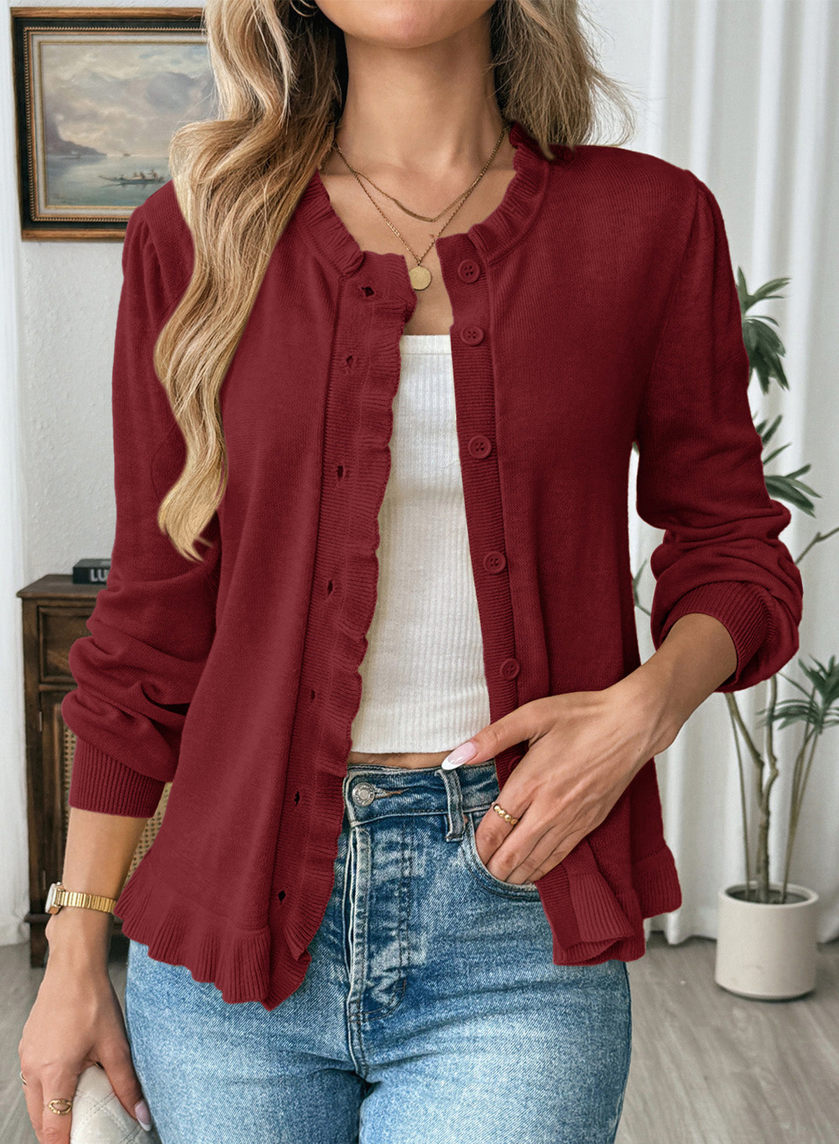 Solid color cardigan sweater
