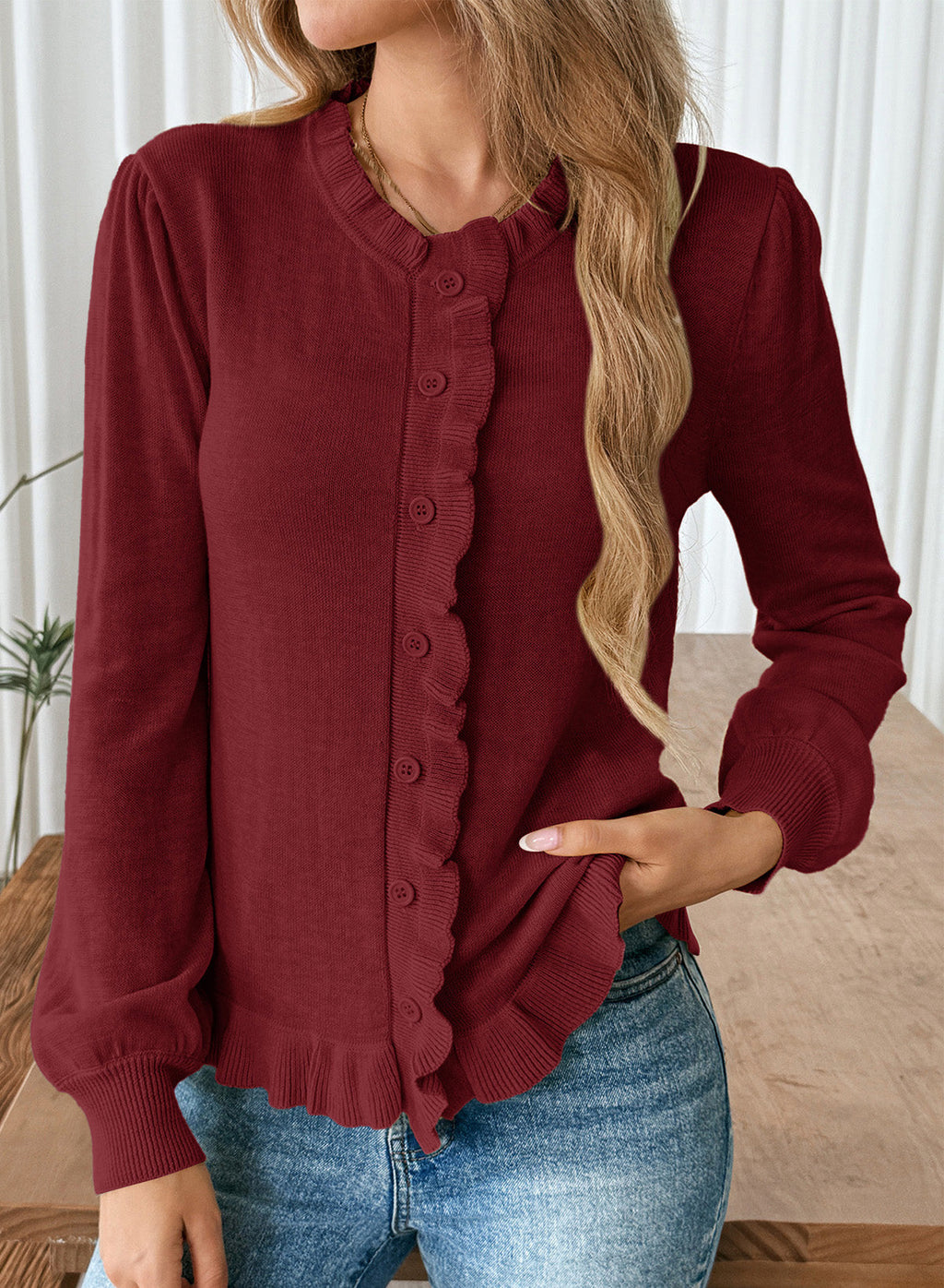 Solid color cardigan sweater
