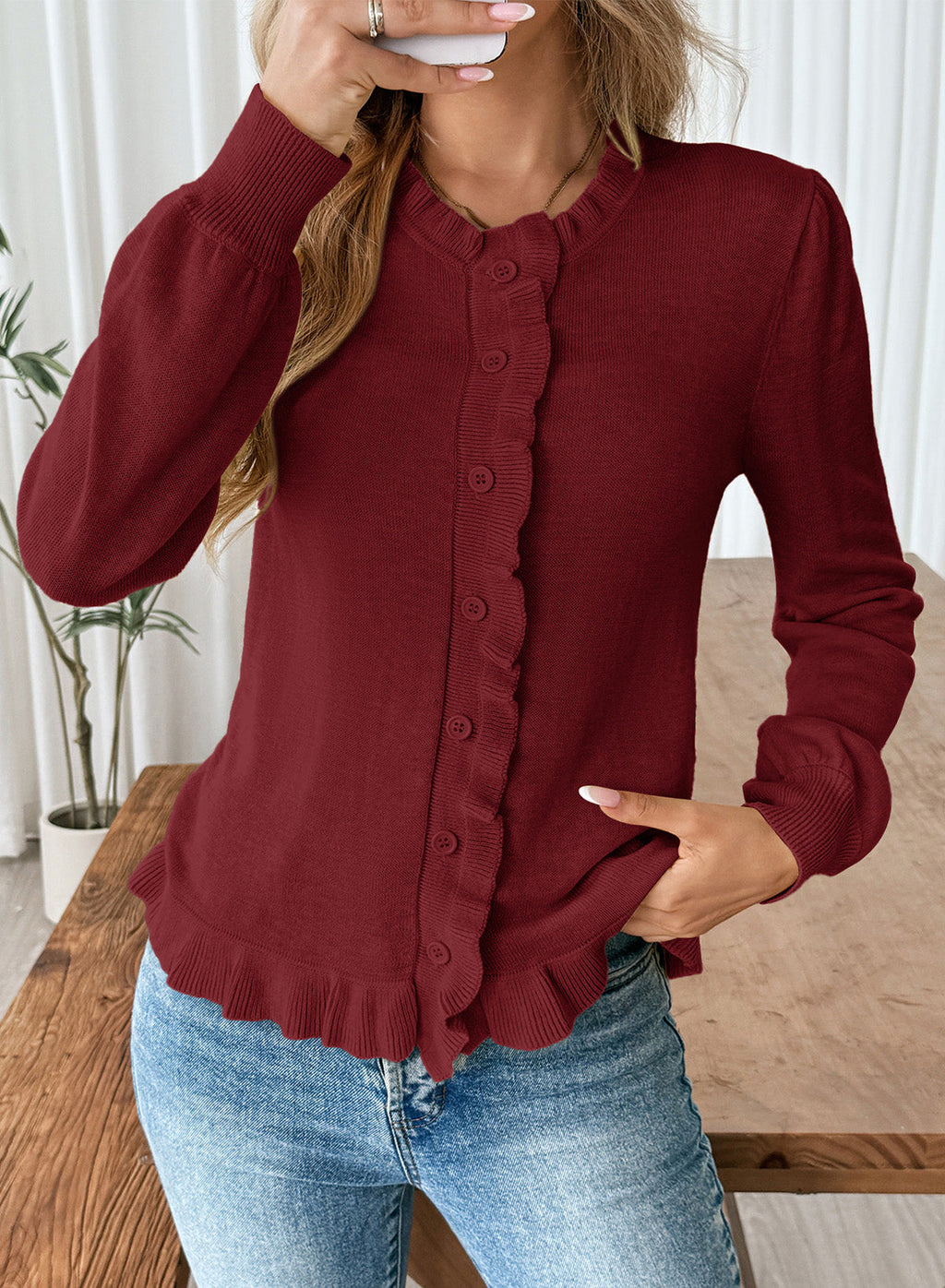 Solid color cardigan sweater