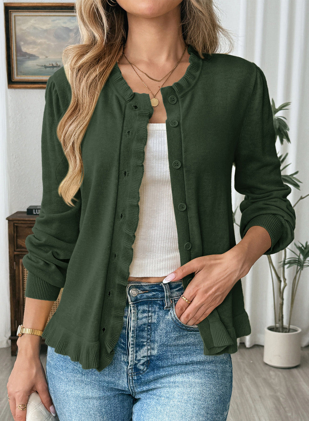 Solid color cardigan sweater