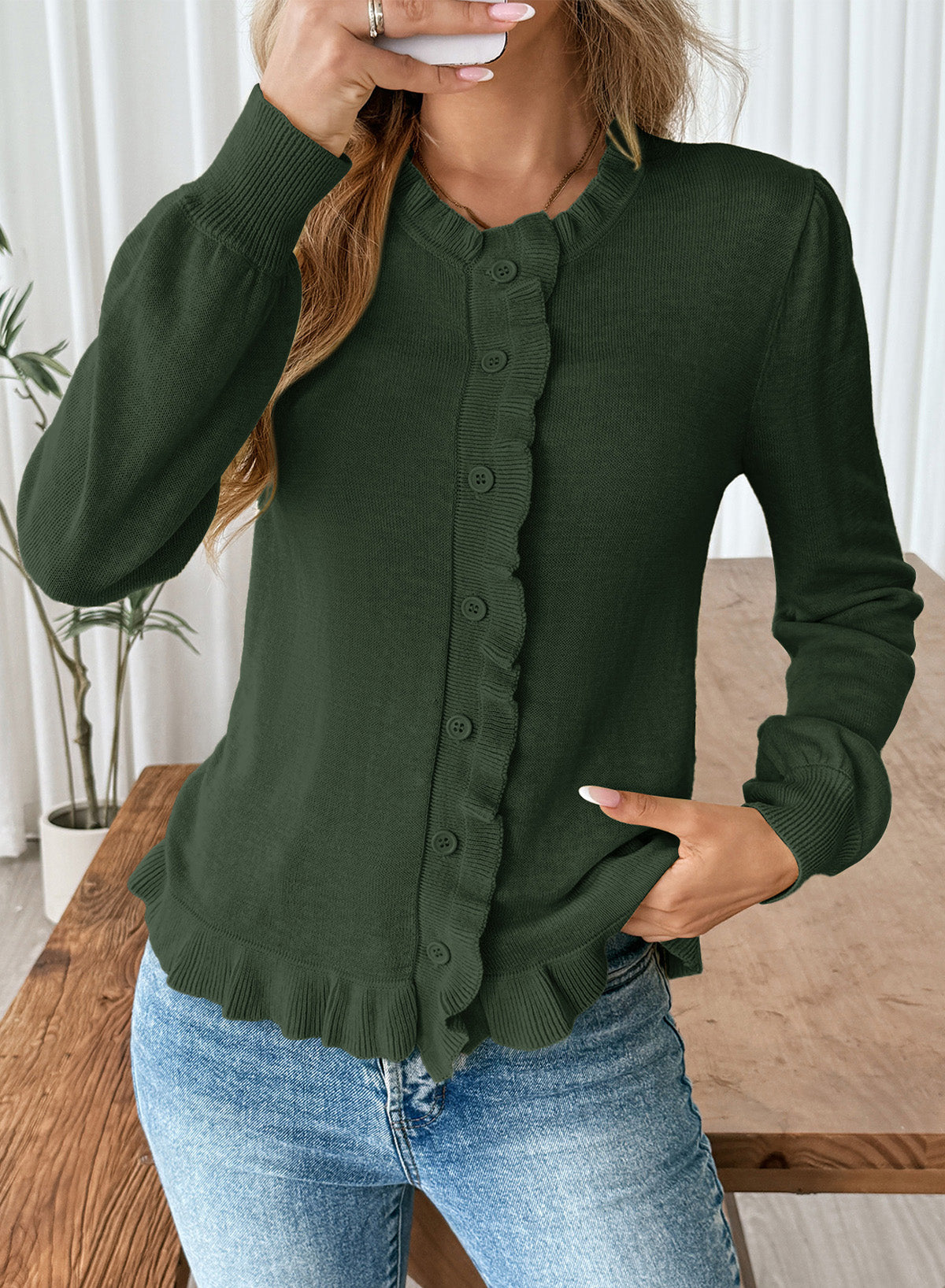 Solid color cardigan sweater