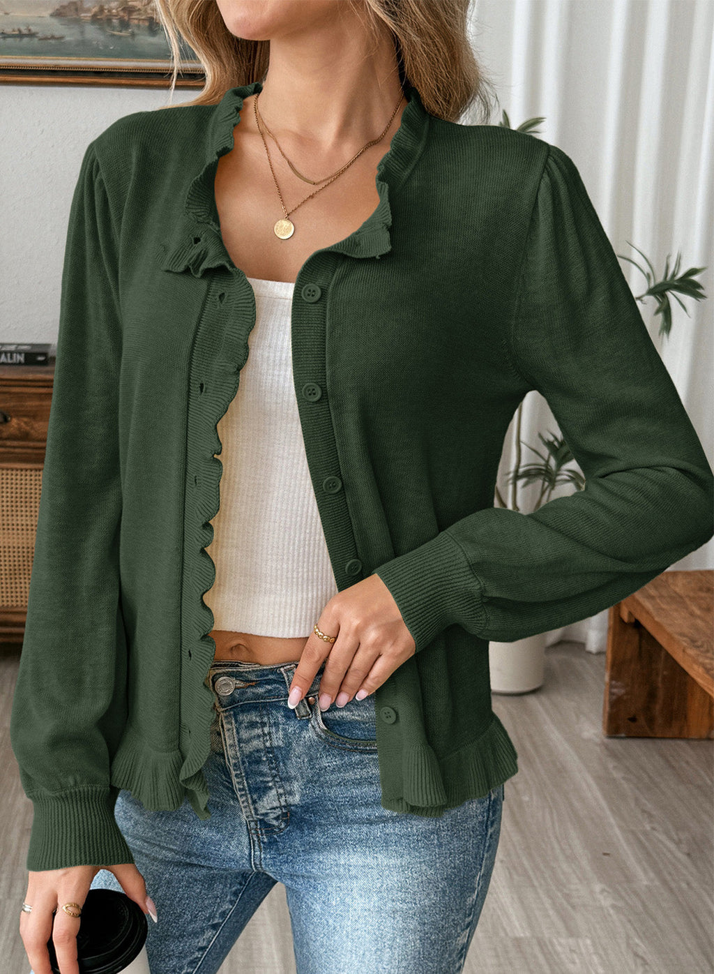 Solid color cardigan sweater