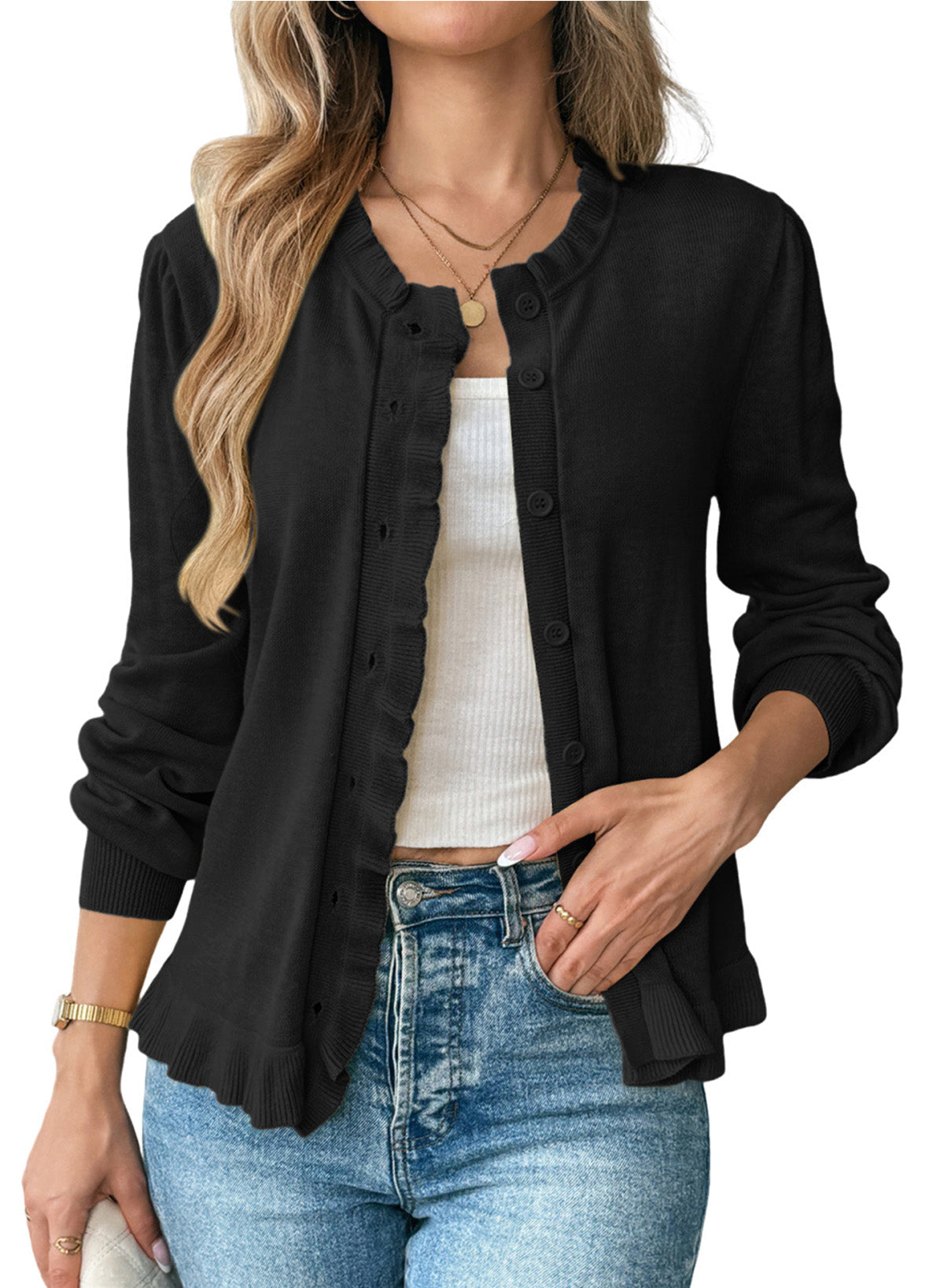 Solid color cardigan sweater