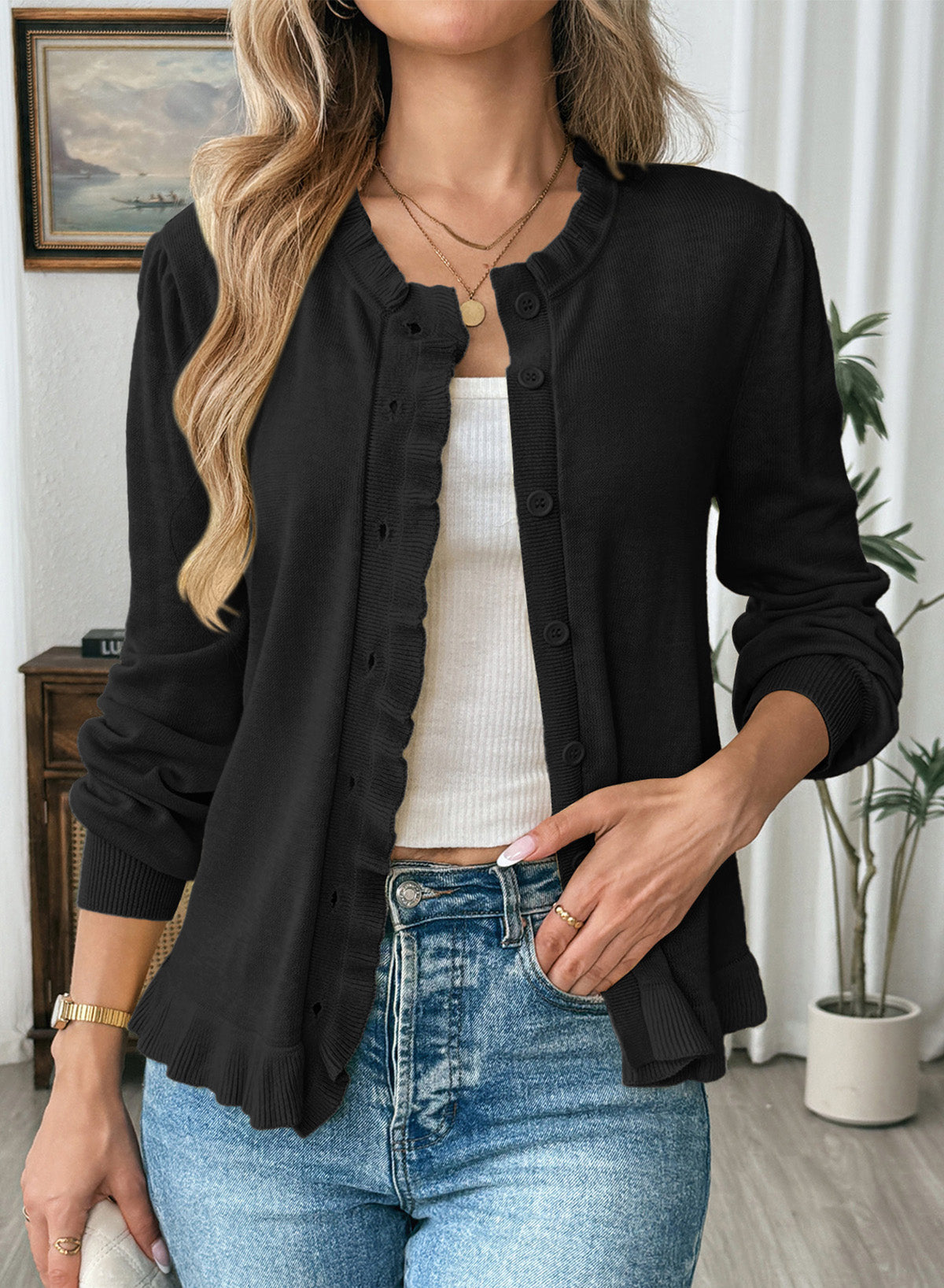 Solid color cardigan sweater