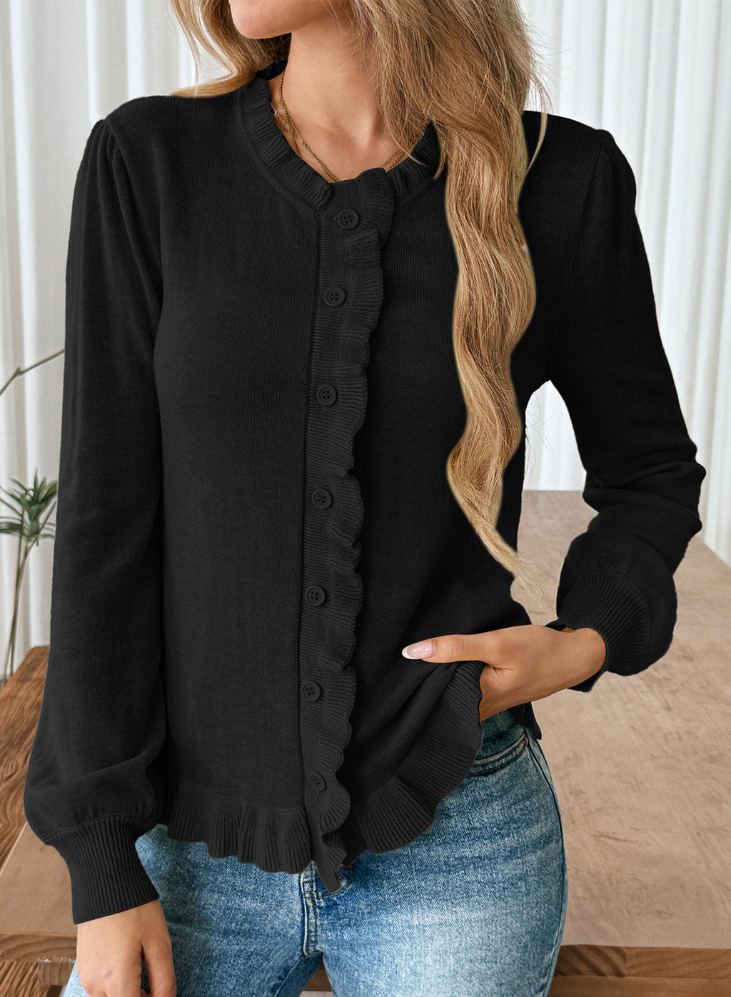 Solid color cardigan sweater