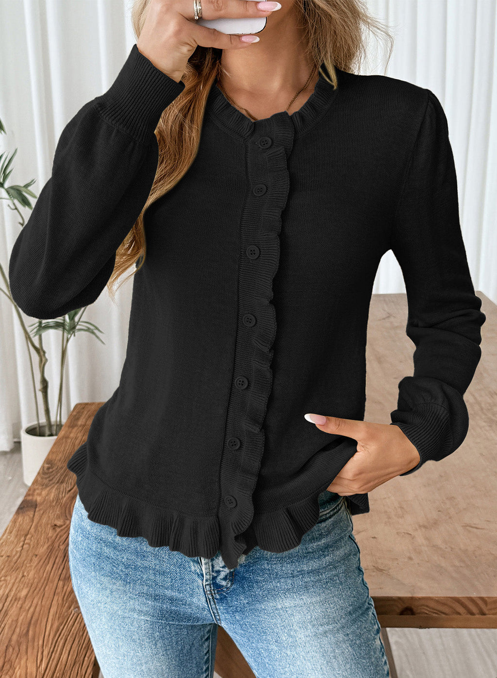 Solid color cardigan sweater