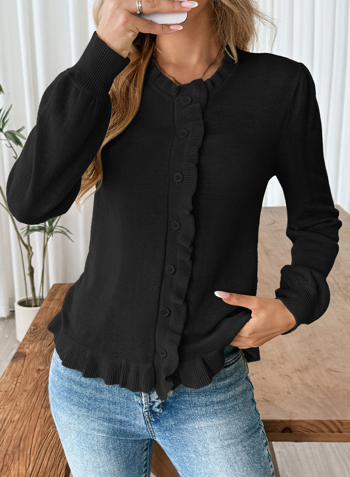 Solid color cardigan sweater