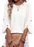 Womens Sweaters 3/4 Button Sleeve Crewneck Pullover Sweater Tops