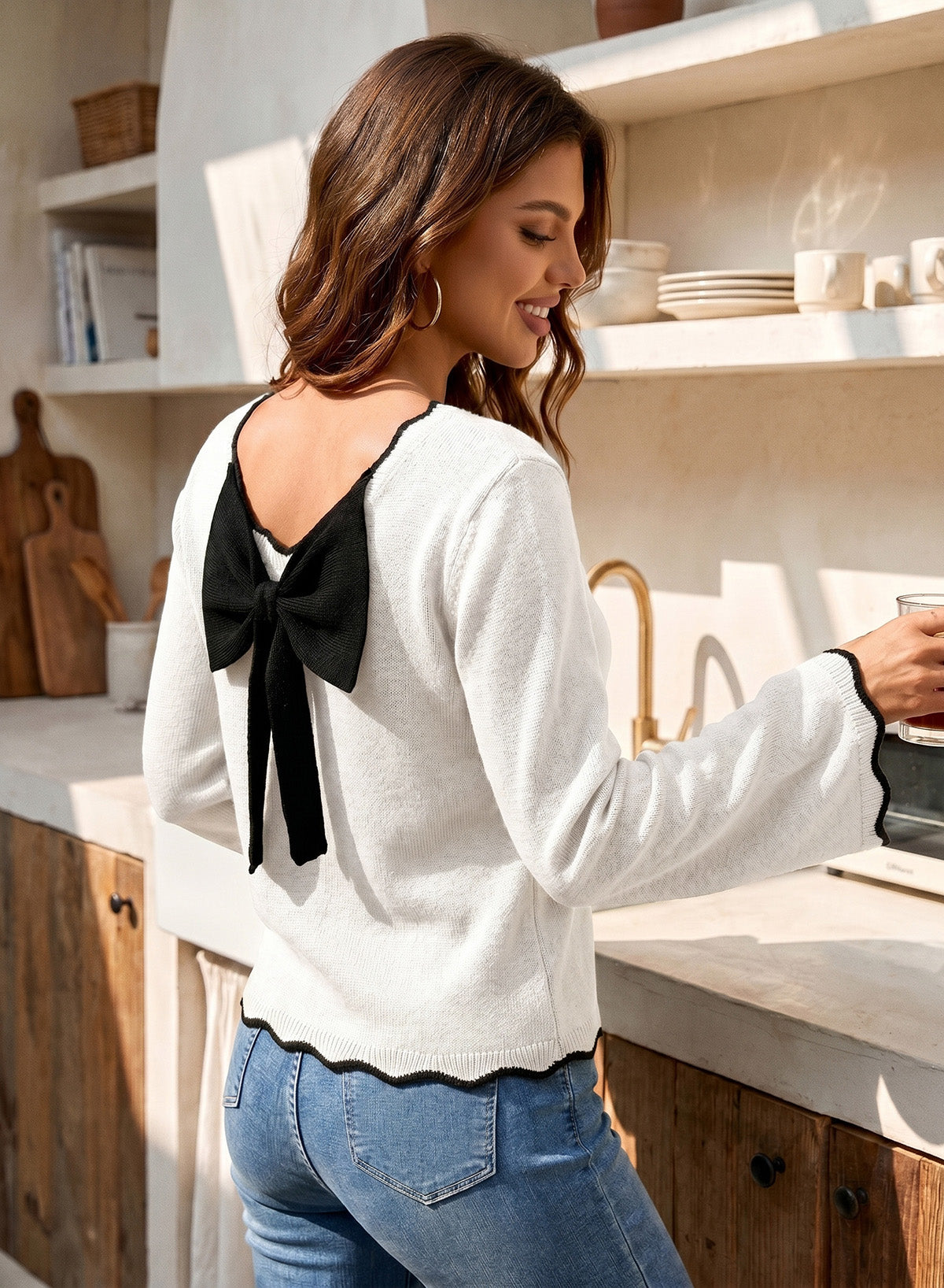 Sweaters for Women Long Sleeve Back Bow Sweaters Fall Pullover Tops