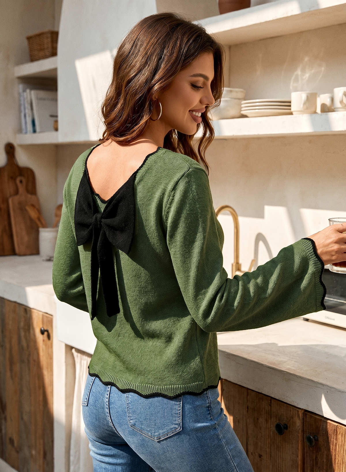 Sweaters for Women Long Sleeve Back Bow Sweaters Fall Pullover Tops