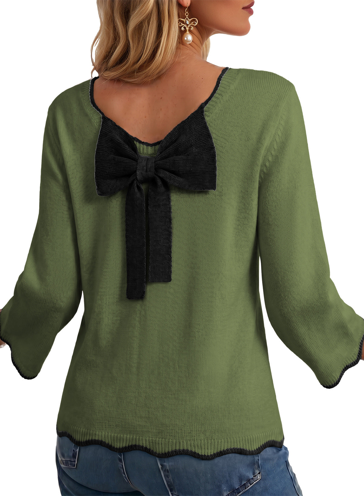 Sweaters for Women Long Sleeve Back Bow Sweaters Fall Pullover Tops