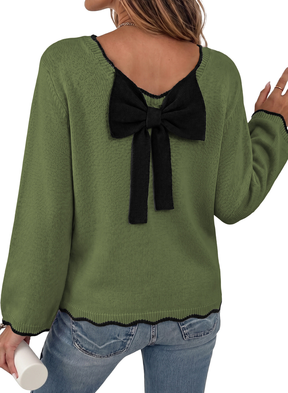 Sweaters for Women Long Sleeve Back Bow Sweaters Fall Pullover Tops