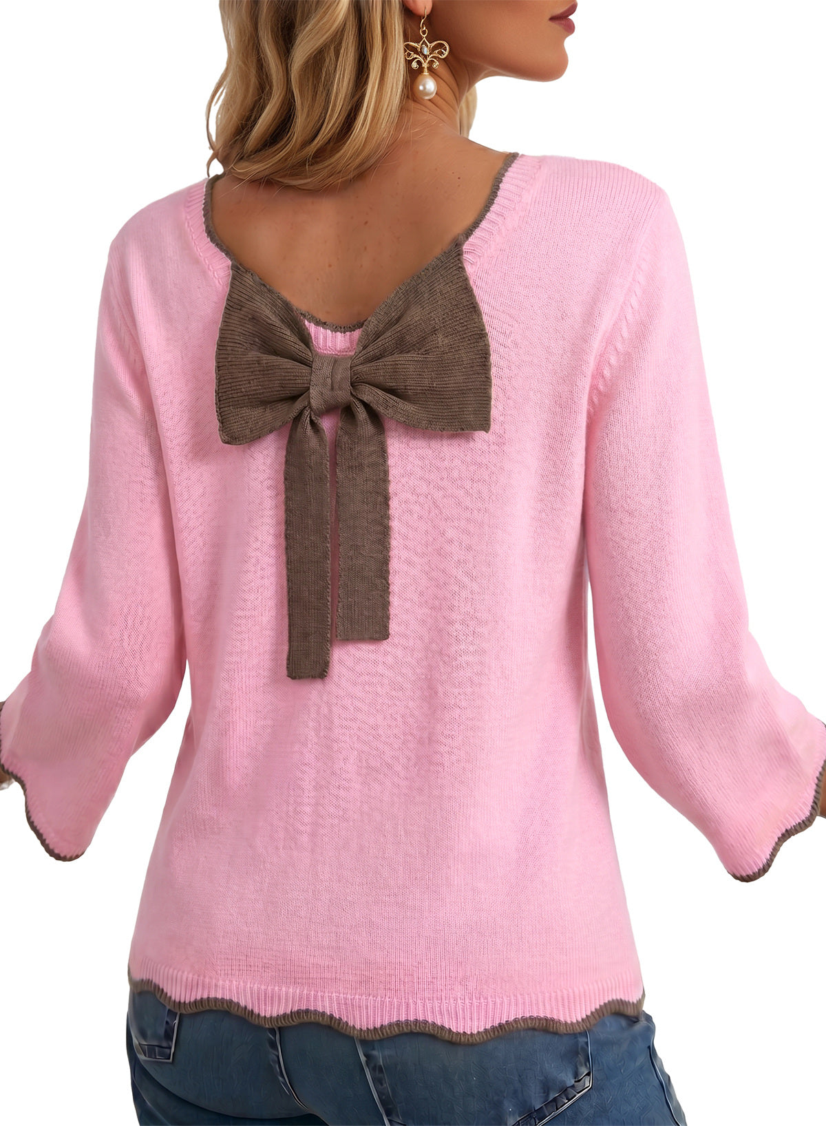 Sweaters for Women Long Sleeve Back Bow Sweaters Fall Pullover Tops