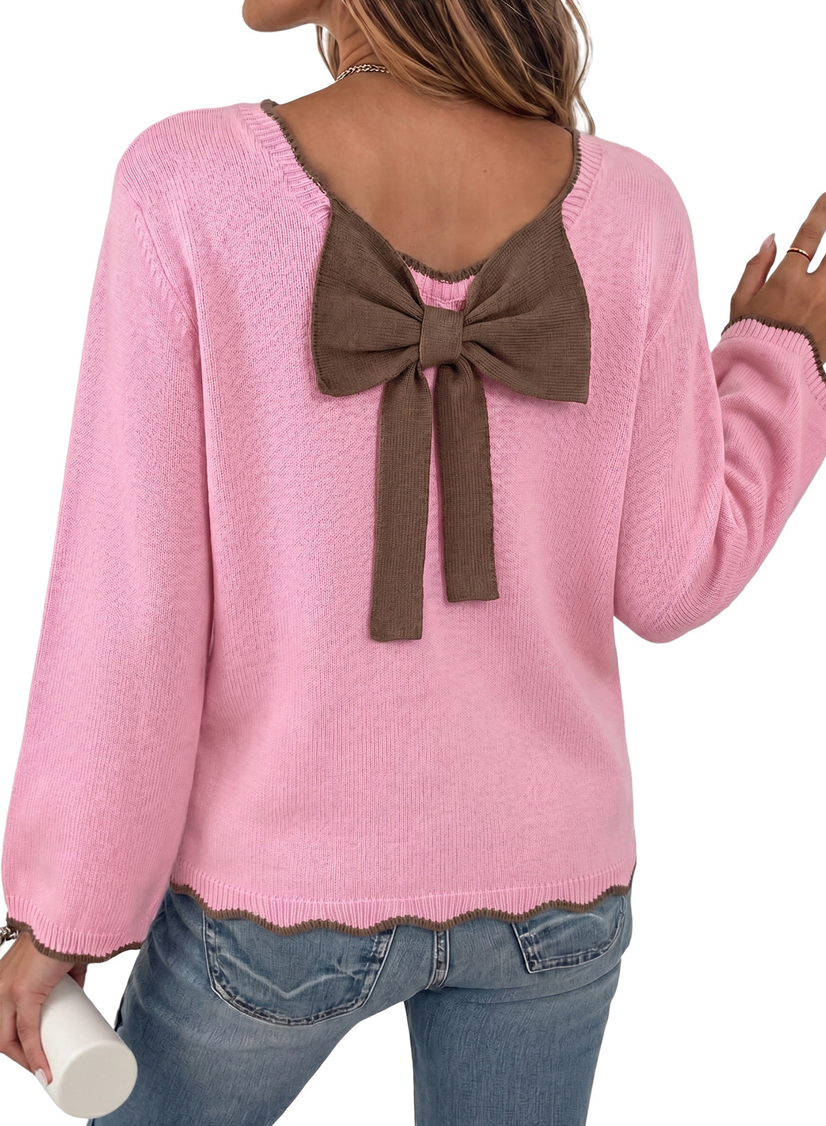 Sweaters for Women Long Sleeve Back Bow Sweaters Fall Pullover Tops