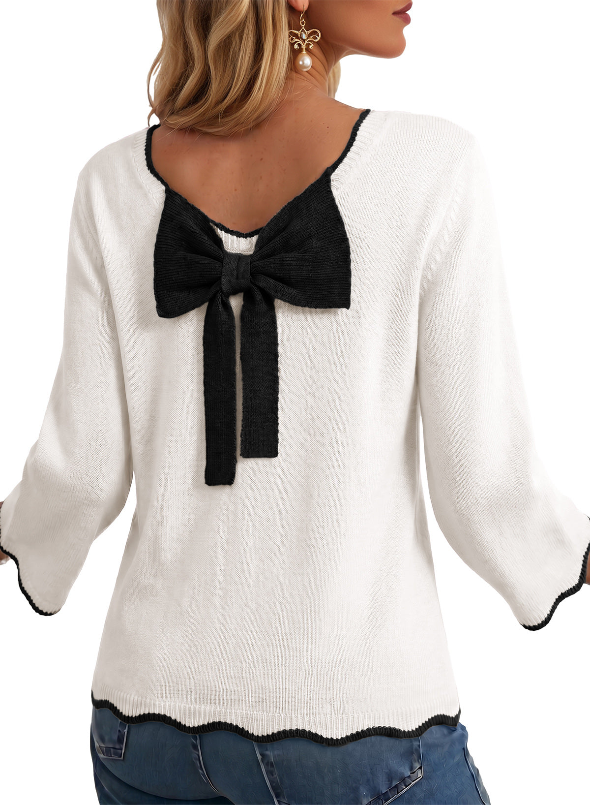 Sweaters for Women Long Sleeve Back Bow Sweaters Fall Pullover Tops