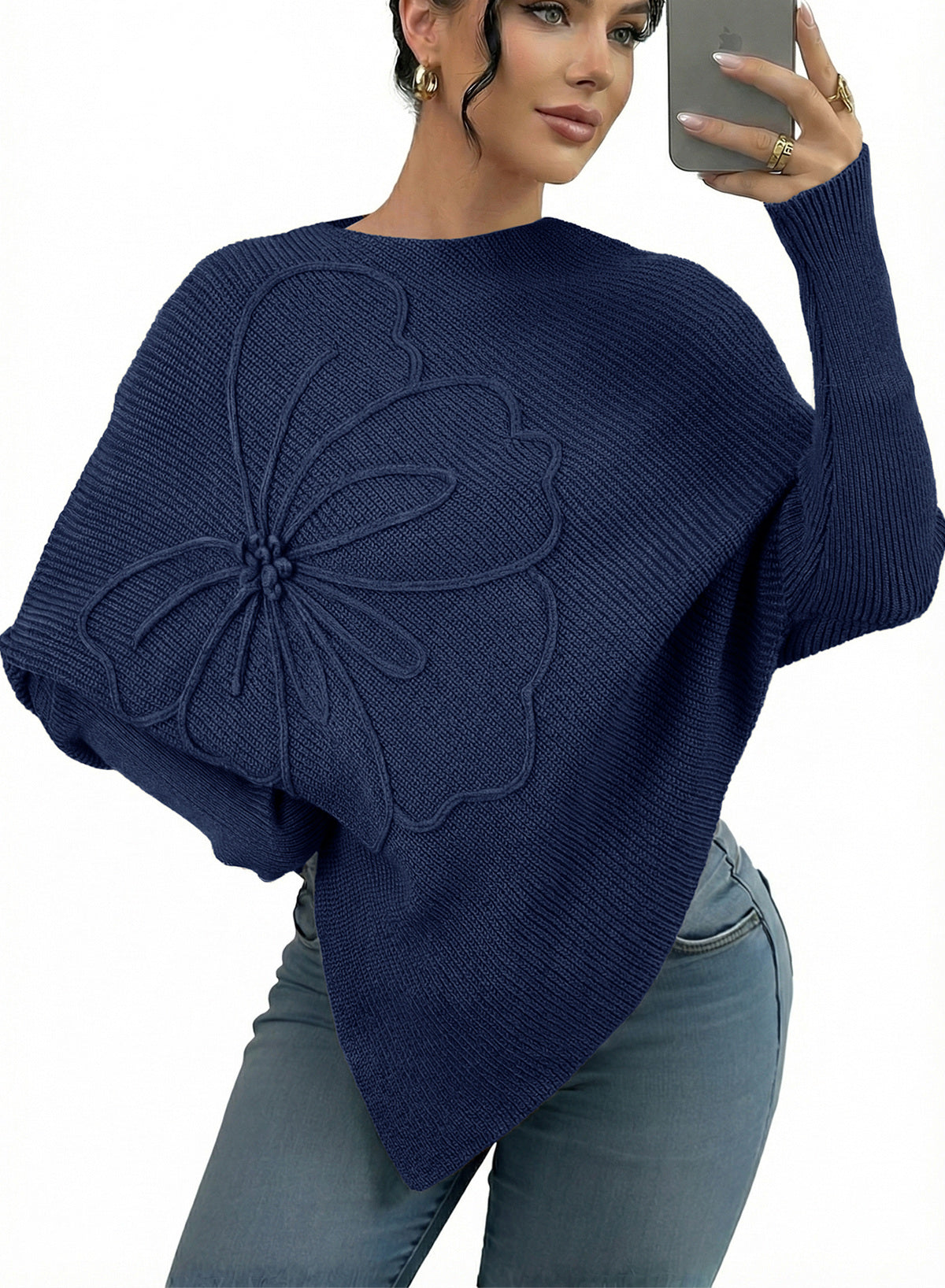 Women's Fall Sweaters Asymmetrical Poncho Knit Pullover Tops