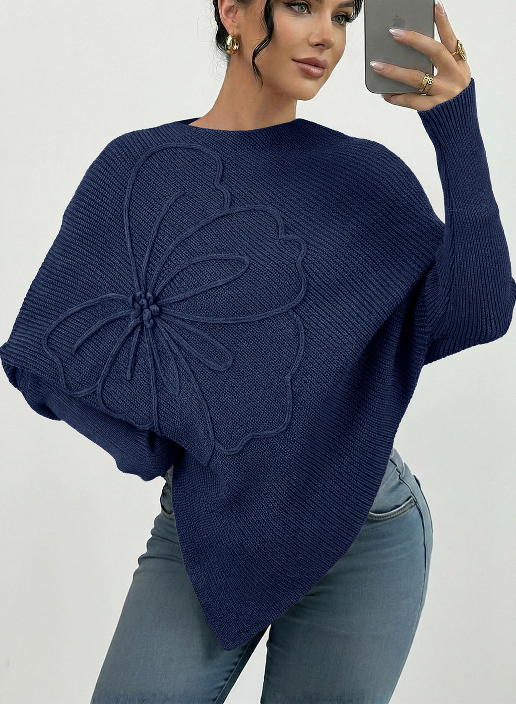 Women's Fall Sweaters Asymmetrical Poncho Knit Pullover Tops