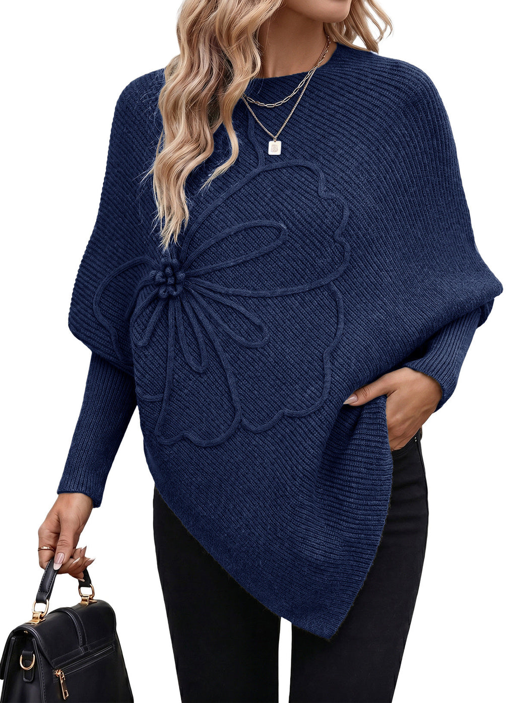 Women's Fall Sweaters Asymmetrical Poncho Knit Pullover Tops