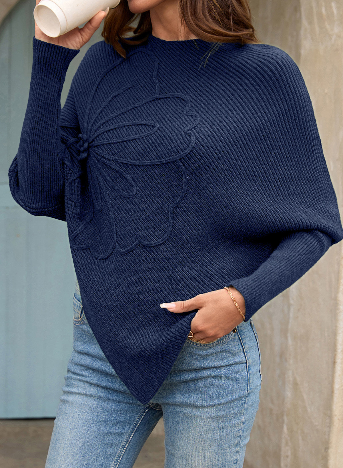 Women's Fall Sweaters Asymmetrical Poncho Knit Pullover Tops