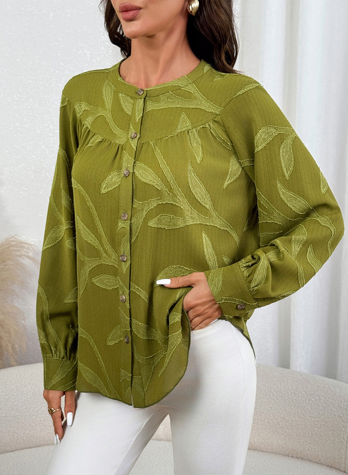 Womens Tops Casual Crewneck Boho Floral Button Down Shirts