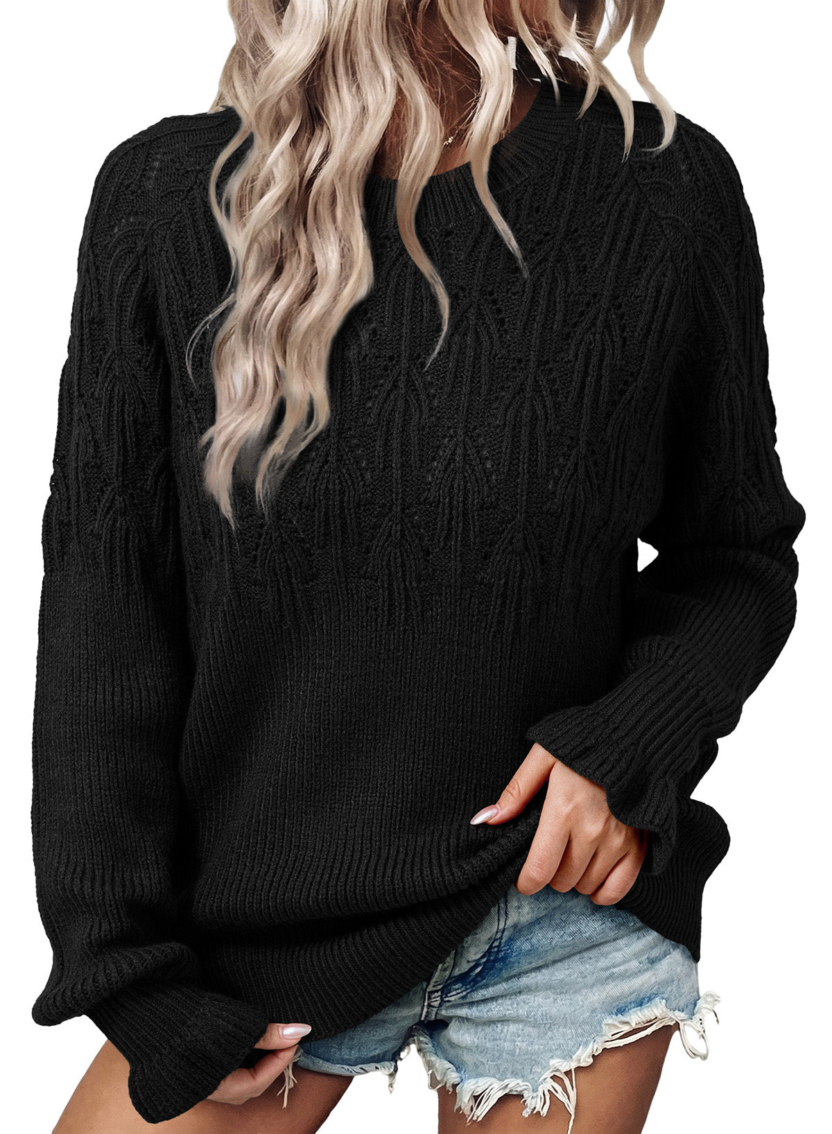 Womens Sweaters Hollow Out Casual Pullover Sweater Tops Fall Winter
