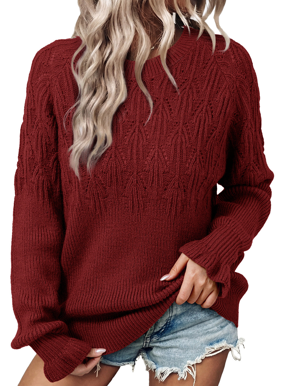 Womens Sweaters Hollow Out Casual Pullover Sweater Tops Fall Winter