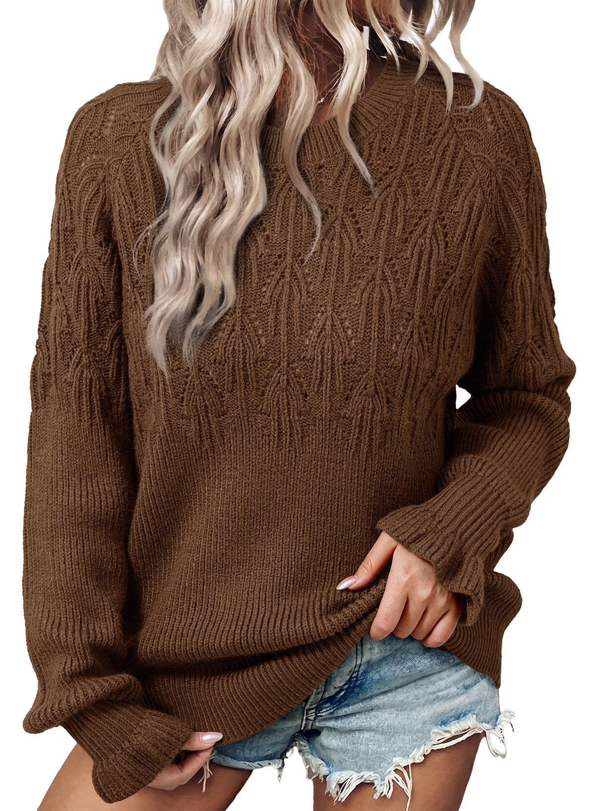 Womens Sweaters Hollow Out Casual Pullover Sweater Tops Fall Winter