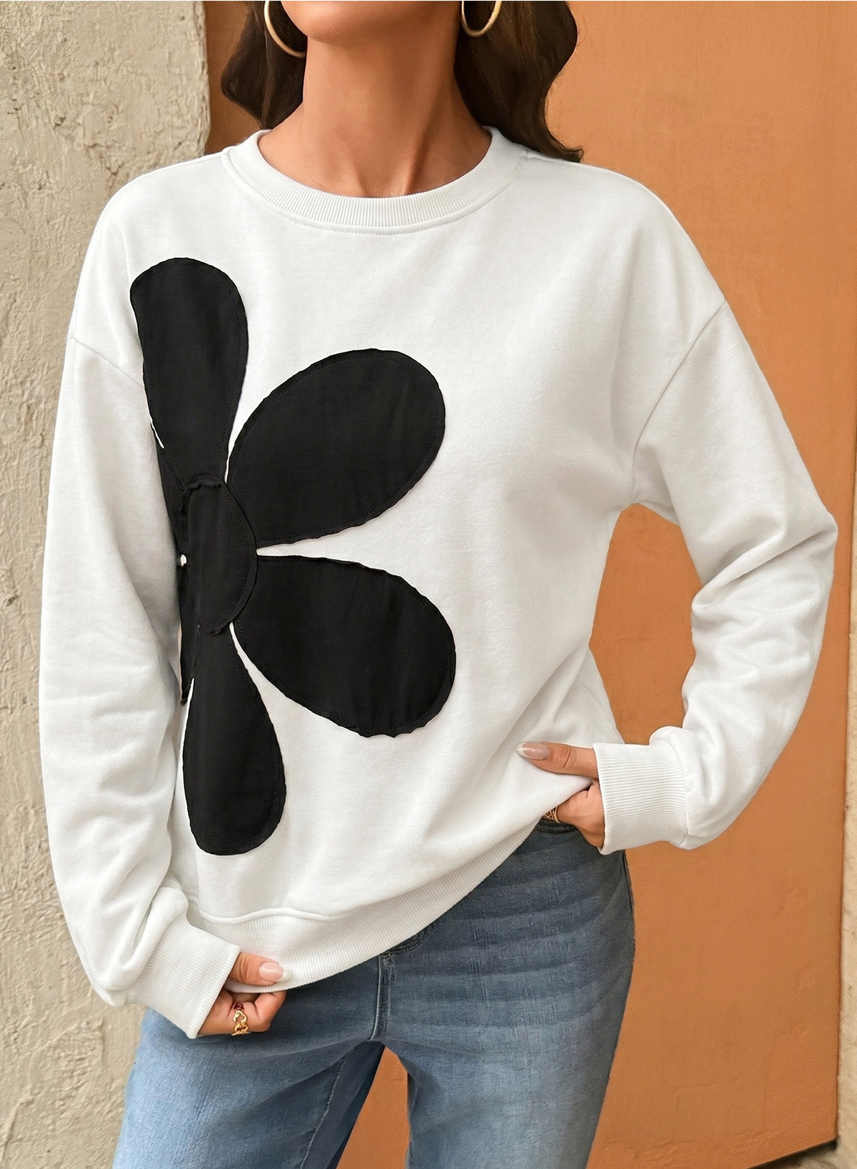 Womens Sweatshirt Long Sleeve Crew Neck Pullover Tops Floral Clothes