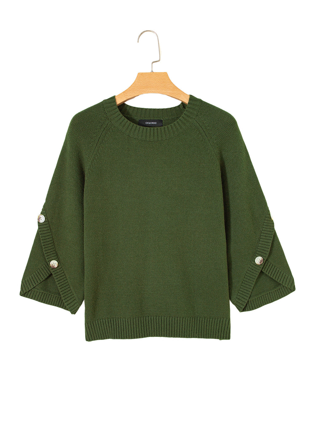 Womens Sweaters 3/4 Button Sleeve Crewneck Pullover Sweater Tops