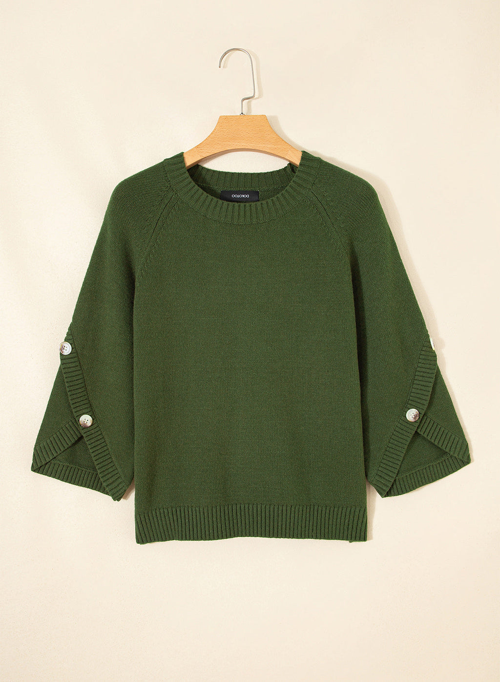 Womens Sweaters 3/4 Button Sleeve Crewneck Pullover Sweater Tops