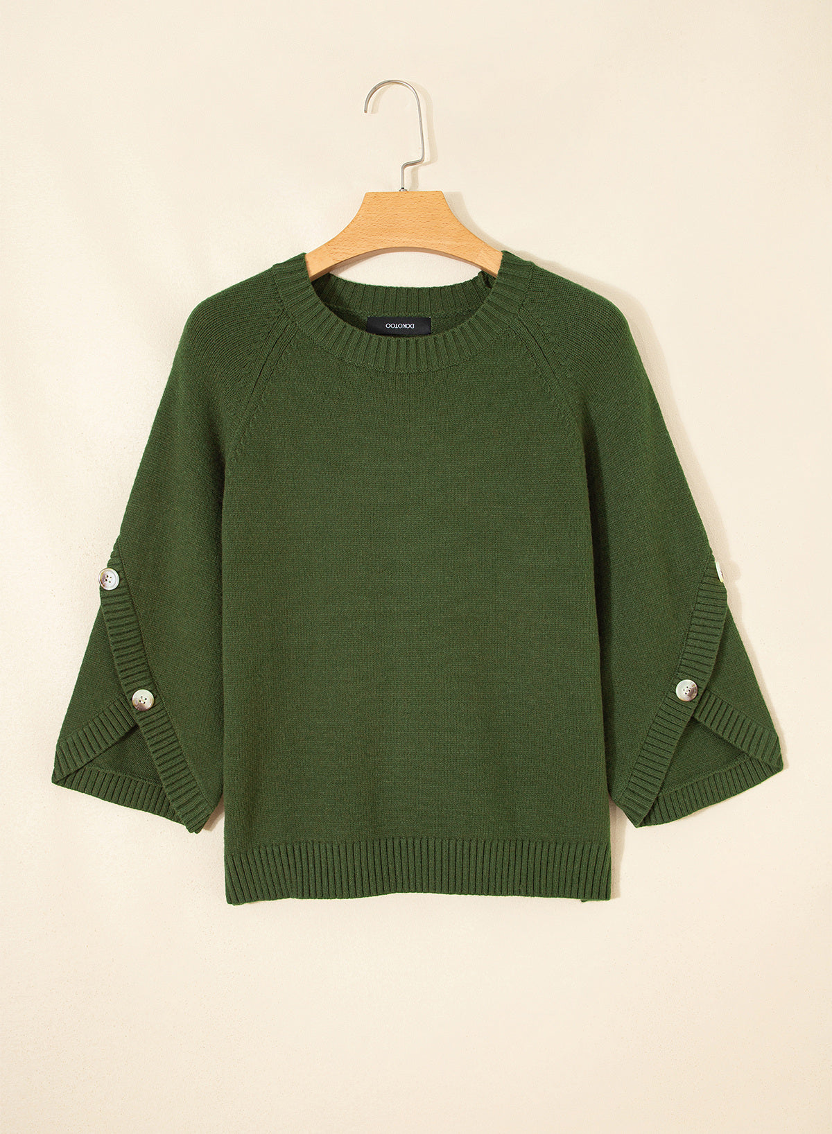 Womens Sweaters 3/4 Button Sleeve Crewneck Pullover Sweater Tops