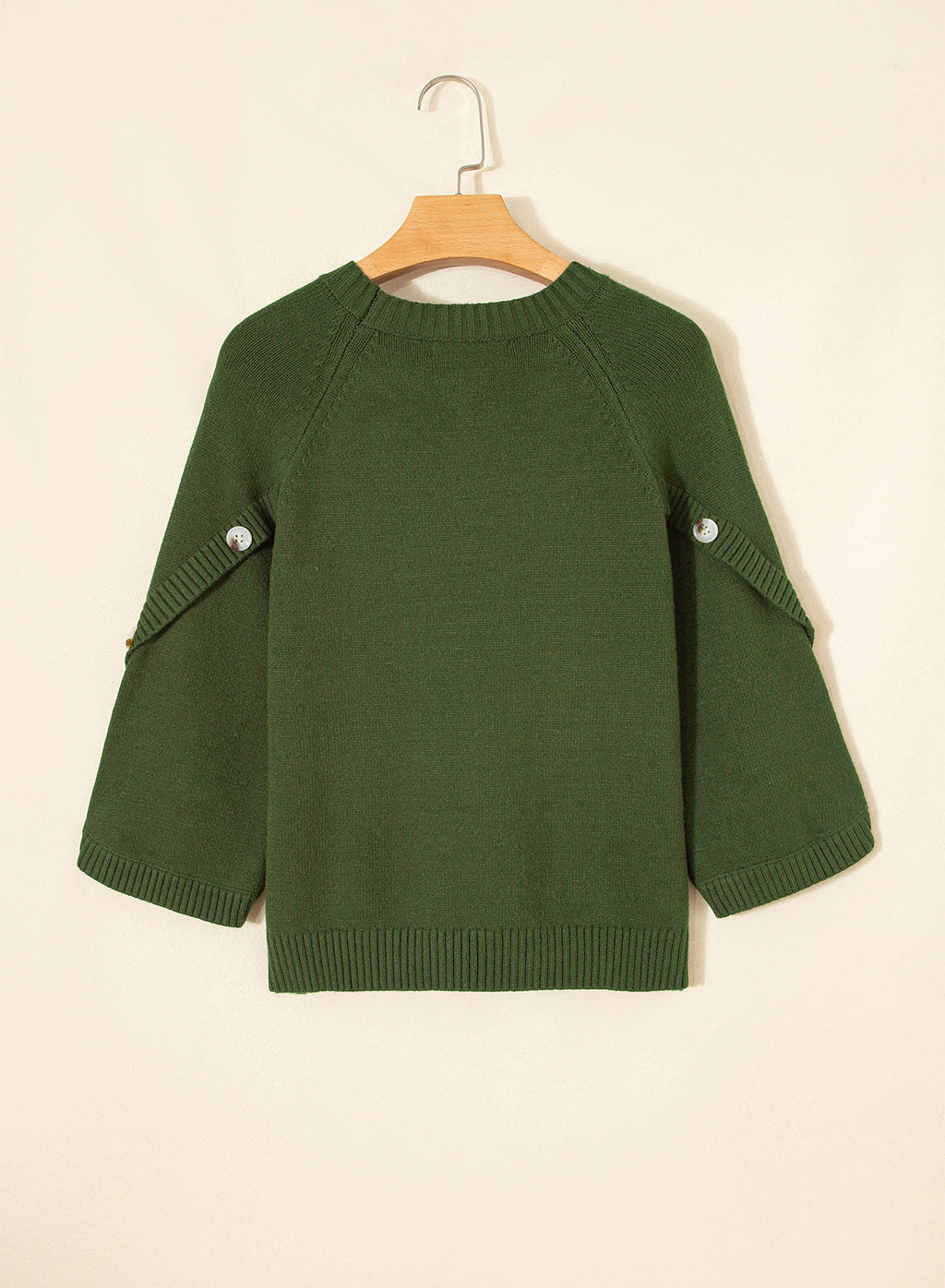 Womens Sweaters 3/4 Button Sleeve Crewneck Pullover Sweater Tops