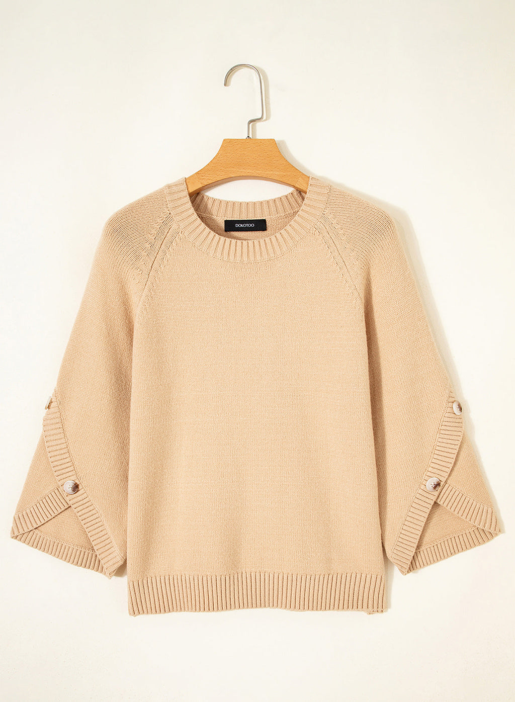 Womens Sweaters 3/4 Button Sleeve Crewneck Pullover Sweater Tops