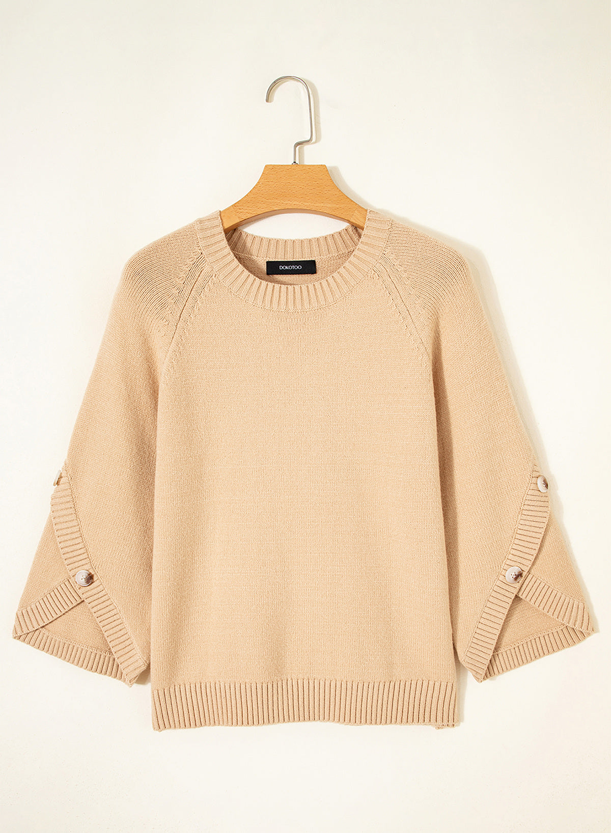 Womens Sweaters 3/4 Button Sleeve Crewneck Pullover Sweater Tops