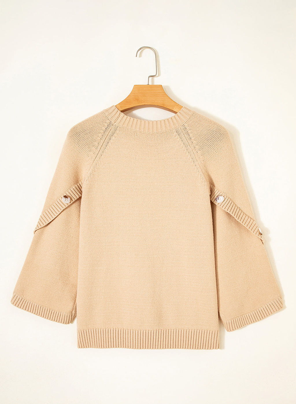 Womens Sweaters 3/4 Button Sleeve Crewneck Pullover Sweater Tops