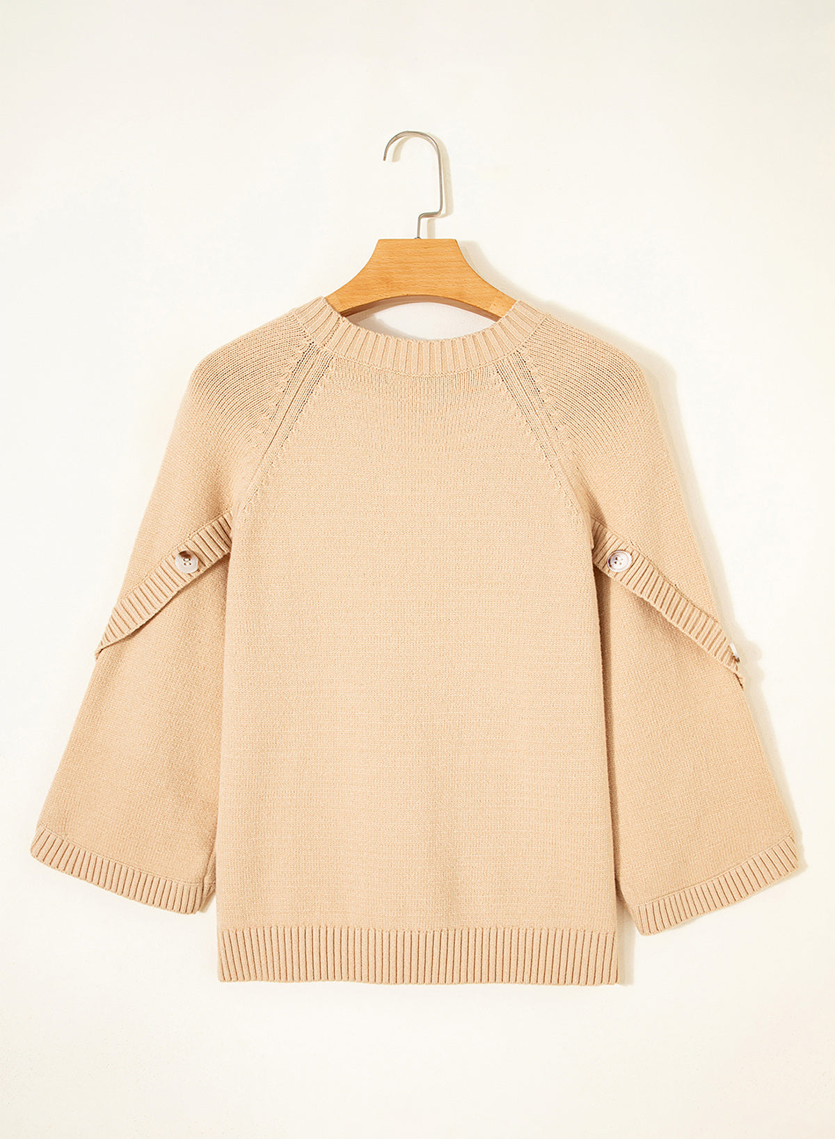 Womens Sweaters 3/4 Button Sleeve Crewneck Pullover Sweater Tops