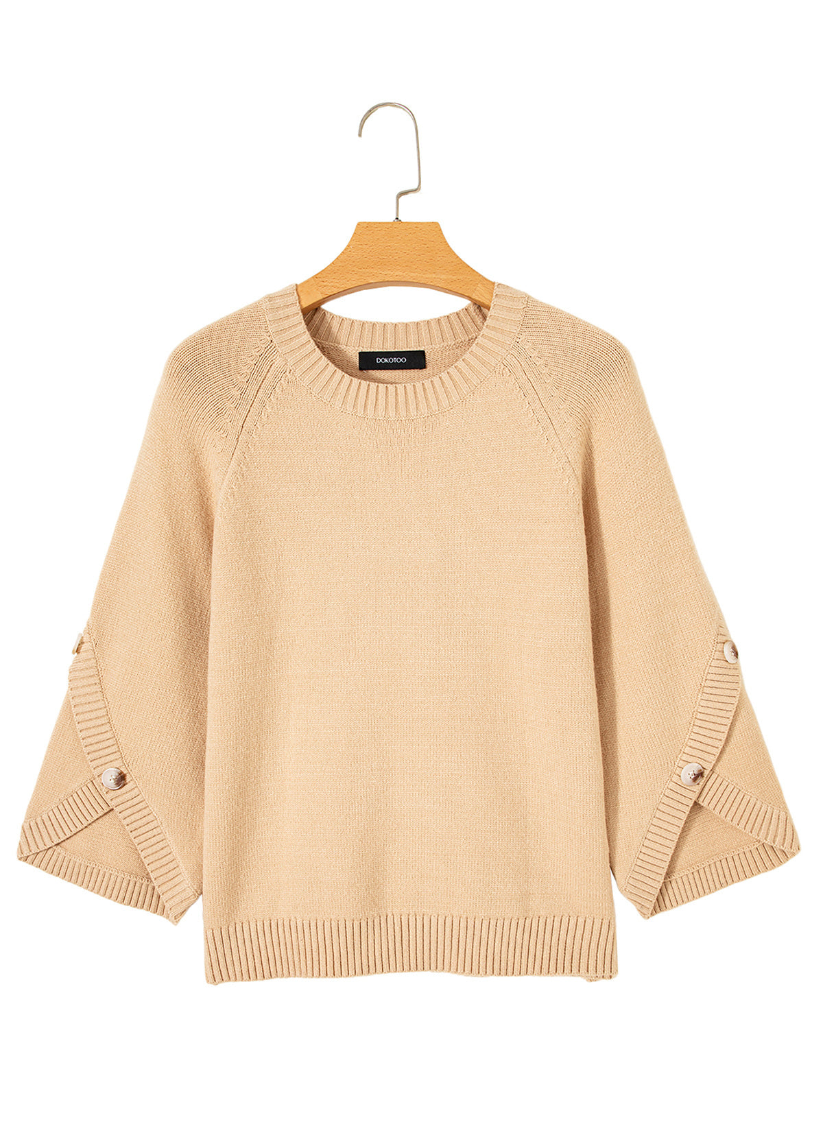 Womens Sweaters 3/4 Button Sleeve Crewneck Pullover Sweater Tops
