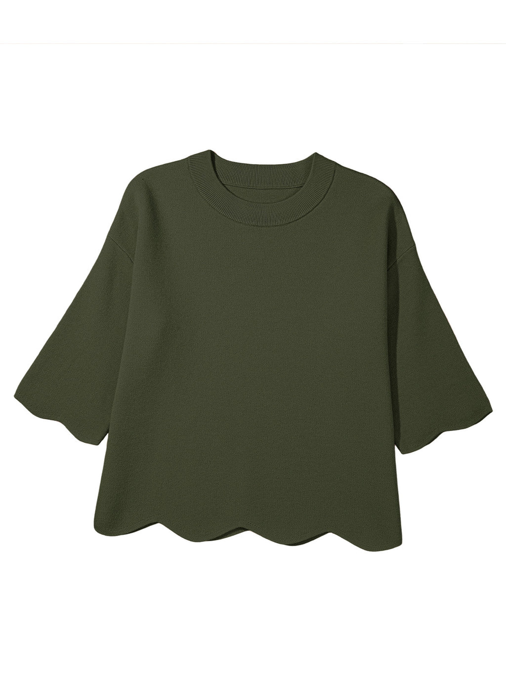 Sweaters for Women 3/4 Sleeve Scalloped Hem Top