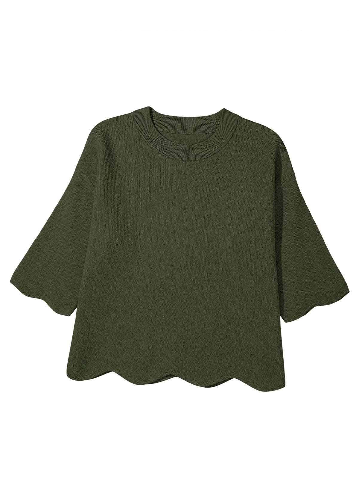 Sweaters for Women 3/4 Sleeve Scalloped Hem Top