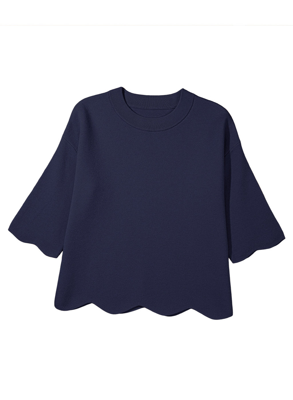 Sweaters for Women 3/4 Sleeve Scalloped Hem Top