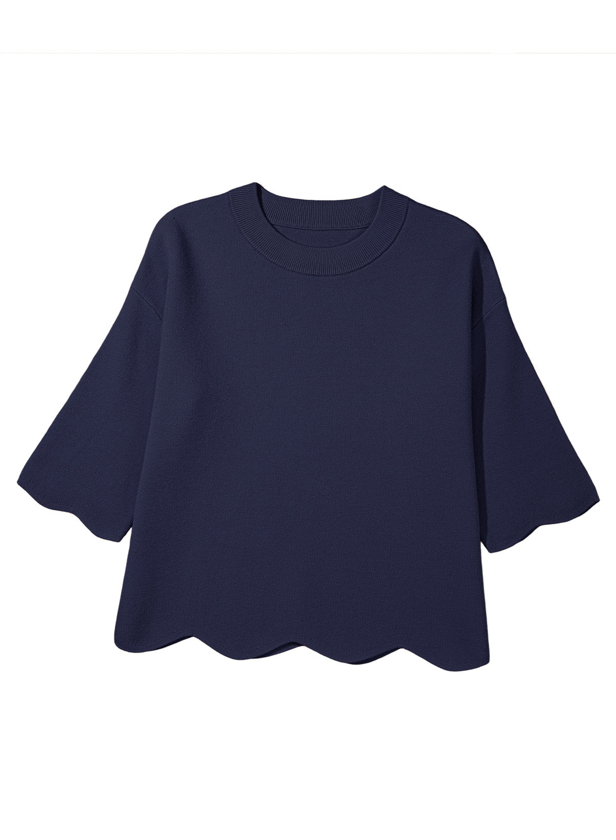 Sweaters for Women 3/4 Sleeve Scalloped Hem Top