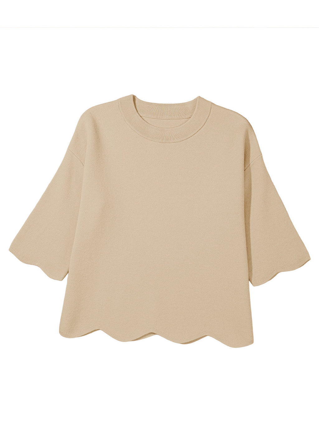 Sweaters for Women 3/4 Sleeve Scalloped Hem Top