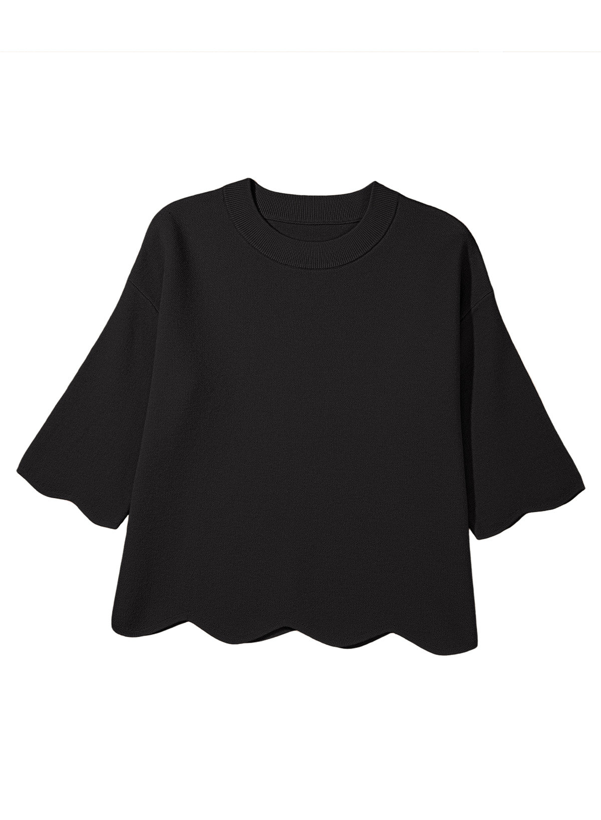 Sweaters for Women 3/4 Sleeve Scalloped Hem Top