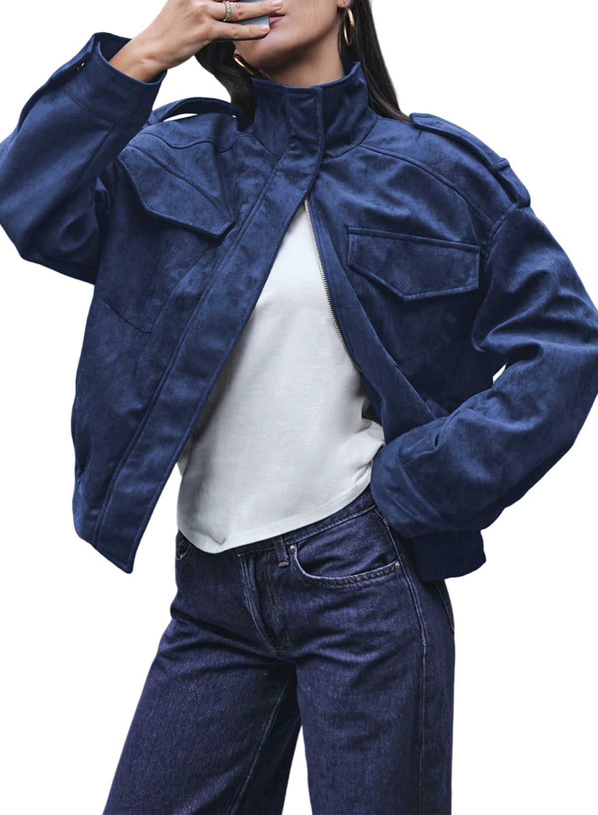 Dokotoo Womens Casual Cropped Bomber Jackets Trendy Solid Zip Up Coats