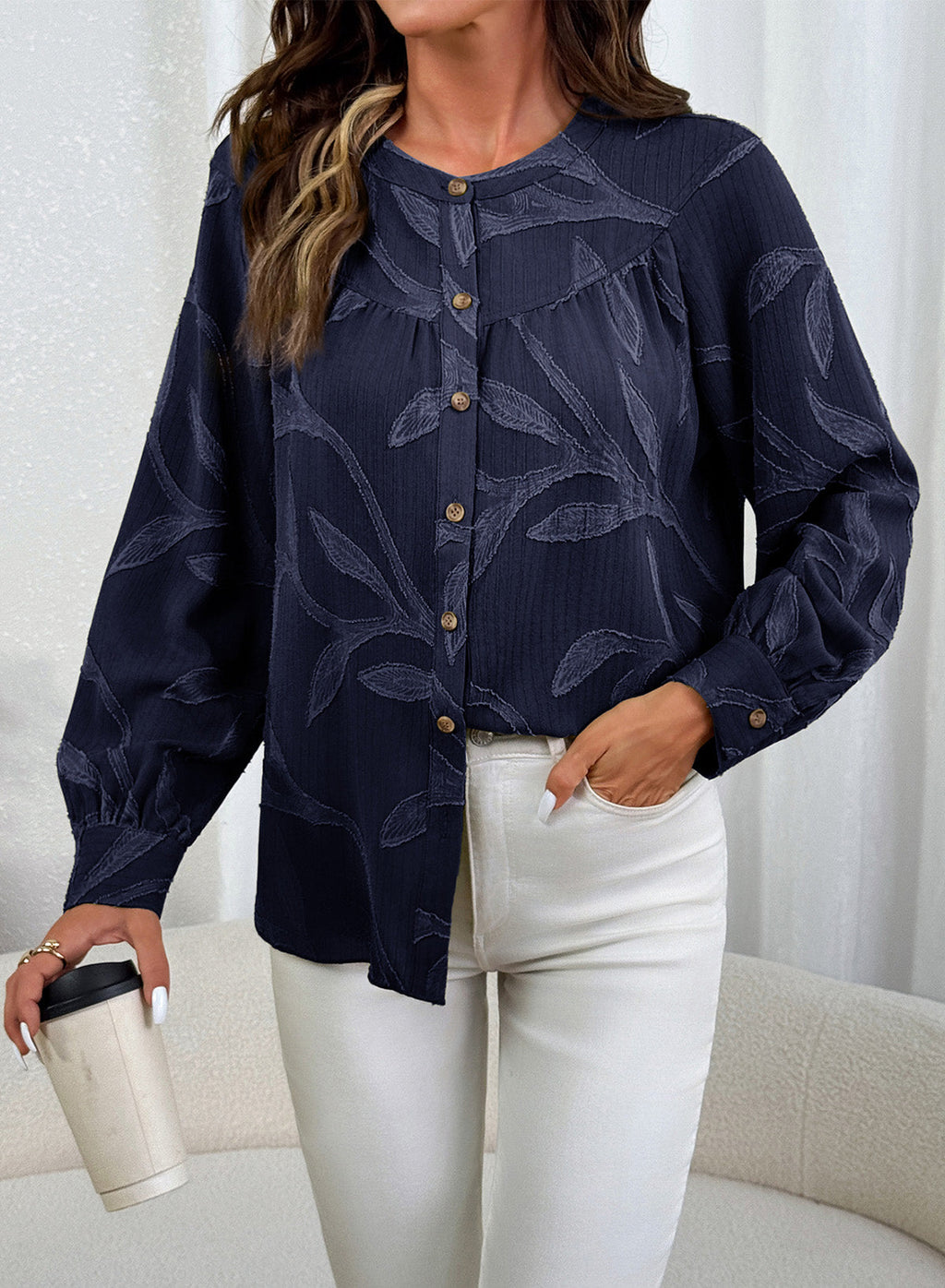 Womens Tops Casual Crewneck Boho Floral Button Down Shirts