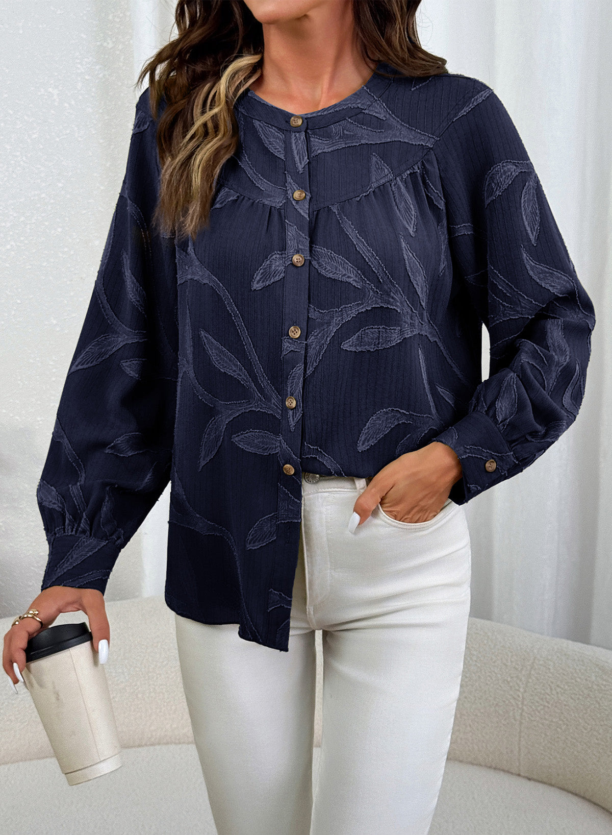 Womens Tops Casual Crewneck Boho Floral Button Down Shirts