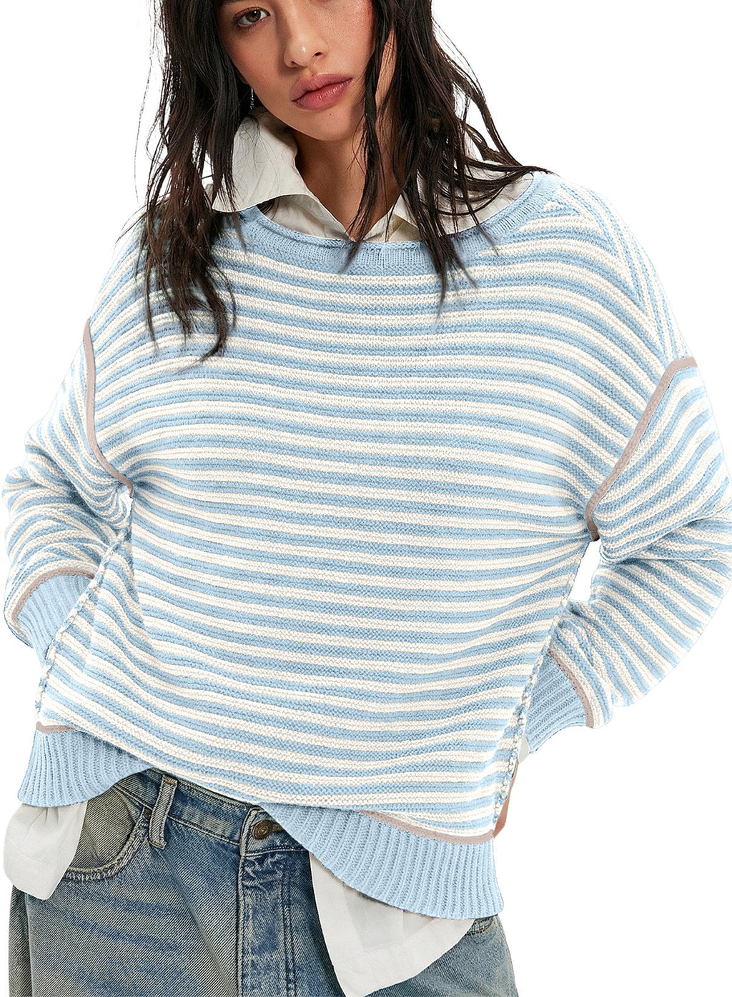 Striped color-blocked sweater