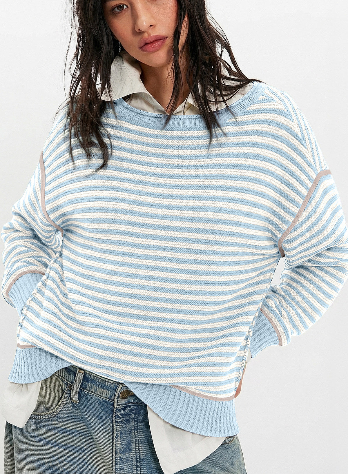 Striped color-blocked sweater